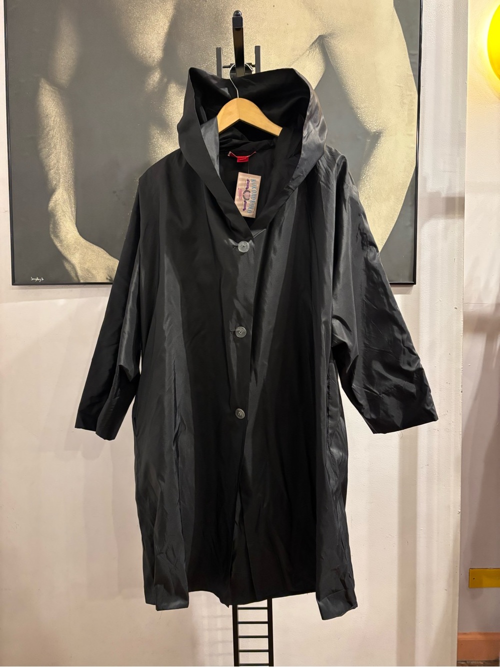 Shamask Black Hooded Lightweight Nylon Coat size 2